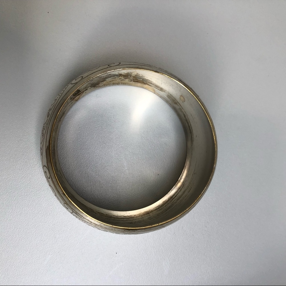 Large Silver Bangle Bracelet Engraved - image 5